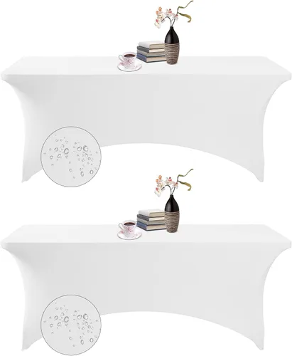 Vista 98 de Paquete de 2 fundas de mesa de elastano impermeables para mesas rectangulares, 6 pies, negras, elásticas, resistentes a manchas, para todas