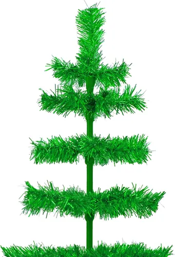 Vista 2 de Árbol de Navidad de oropel verde metálico, base de metal verde, cepillo artificial, soporte para tronco de madera incluido (48 pulgadas)