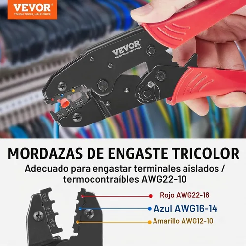 Vista 2 de VEVOR Herramienta de prensado para conectores eléctricos aislados AWG22-10 Engarzadora de terminales de nailon y termorretráctil, alicates