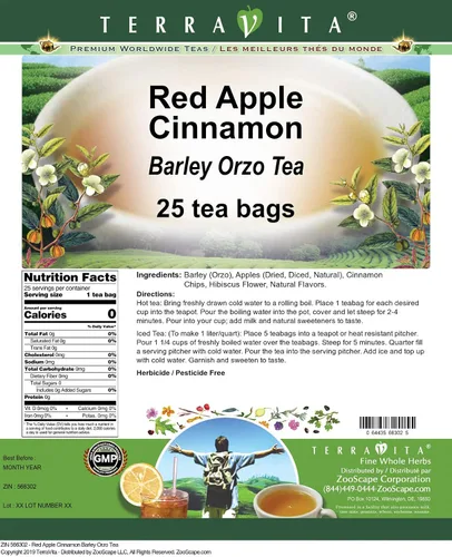 Vista 2 de Té Orzo de Cebada con Manzana Roja Canela (25 bolsitas de té, ZIN: 566302)