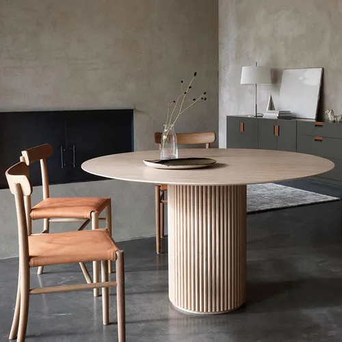 Vista 8 de QQXX Mesa de comedor redonda de madera maciza de pino, mesa de cocina Simplicity con base de pedestal de madera, mesa de centro de ocio, mesa