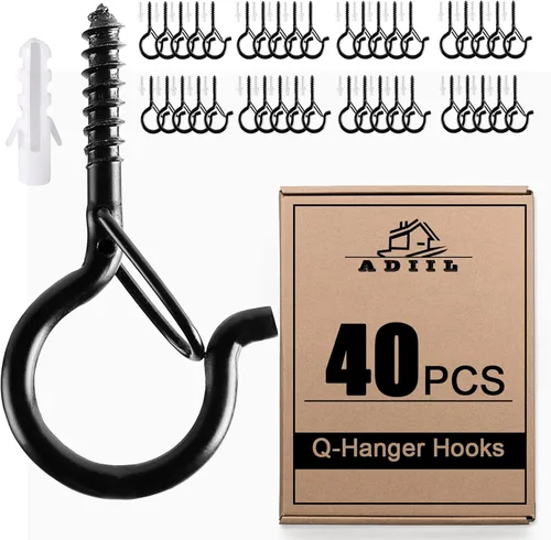 Vista 9 de ADIIL 12 ganchos Q con hebilla de seguridad, ganchos de tornillo resistentes al viento para colgar luces de cadena al aire libre, plantas, luces