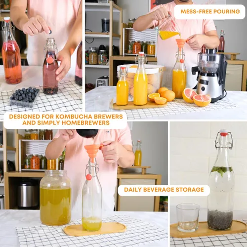 Vista 8 de FastRack Botellas de vidrio con tapa abatible de 33 onzas, paquete de 6, botellas de vidrio transparentes con tapa abatible para elaboración casera