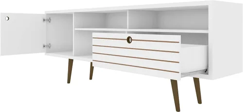 Vista 4 de Manhattan Comfort Liberty Collection - Soporte de TV moderno de mediados de siglo con un armario y dos estantes abiertos con patas abiertas, Madera