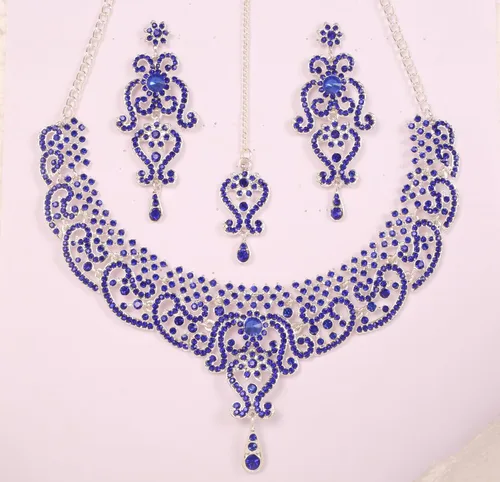 Vista 147 de Conjunto precioso de collar con look real Indian Bollywood, maravillosamente decorado, conjunto de collar adornado para mujer.