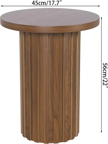 Vista 9 de Fsbecl Mesa auxiliar de pedestal de granja, mesa auxiliar redonda con panel estriado, mesa rústica para bebidas para sala de estar de espacio