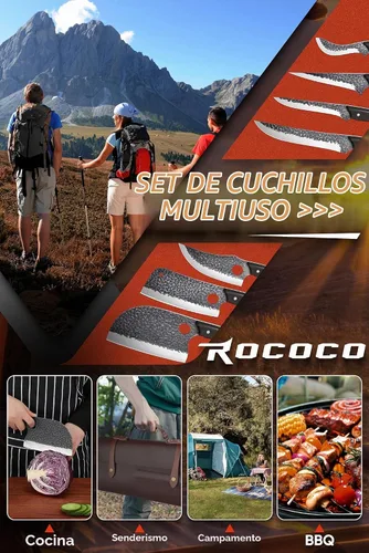 Vista 5 de ROCOCO - Juego de cuchillos de carnicero - 13 cuchillos para deshuesar vikingo para chef serbio Meat Cutting Knives with Roll Bag for Kitchen