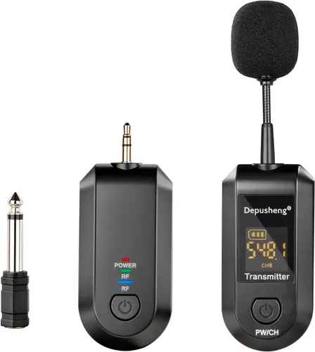 Vista 9 de Depusheng Auriculares de micrófono inalámbrico 2.4G, Lavalier y micrófono de mano rango de 160 pies, con enchufe de 1/8 y 1/4 pulgadas para sistema