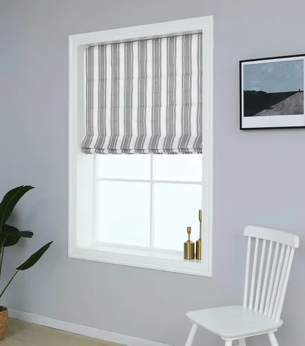 Vista 15 de Everyday Celebration Persianas romanas para ventanas, 100% opacas, sin cordones, rayas verticales, persianas de tela tejida, 26 pulgadas de ancho x