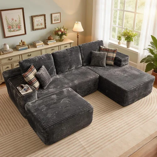Vista 58 de Sofá modular Cloud de 96 pulgadas con tumbona, asiento profundo en forma de L, moderno sofá cama sin hueso, no requiere montaje, sofás sin hueso