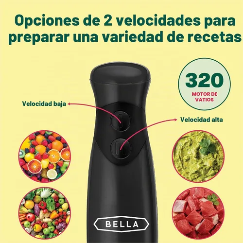 Vista 2 de BELLA Batidora de Mano de Inmersión, Mezclador Portátil con Accesorio de Batidor - Exprimidor Manual Eléctrico, Sacude, Hace Comida para Bebés