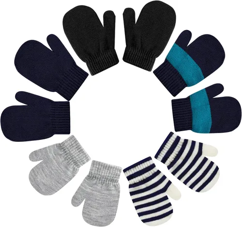 Vista 4 de ONESING 5 pares de manoplas para niños pequeños guantes de invierno negros para niñas y niños - Manoplas cálidas para recién nacidos