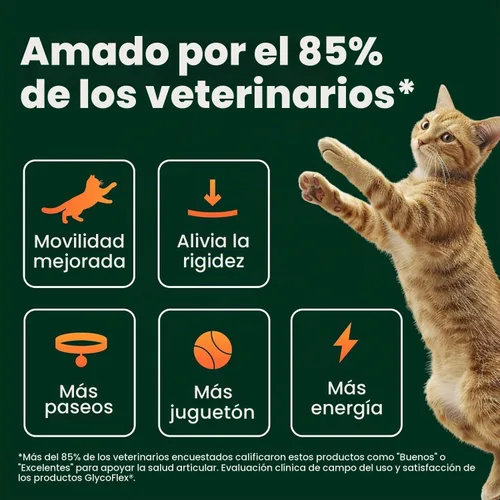Vista 8 de VetriScience Laboratories GlycoFlex 3, Suplemento para cadera y articulaciones de gatos, 60 pastillas de tamaño masticable