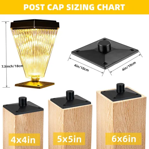 Vista 2 de Paquete de 6 luces solares para postes para exteriores, impermeables, para postes de camino, luces solares para postes de valla al aire libre