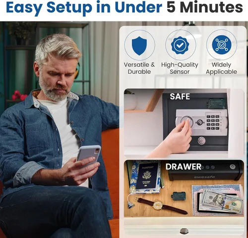 Vista 3 de Alarma con sensor de movimiento Wi-Fi Kini y alerta de manipulación - App, SMS y alertas de correo electrónico instantáneas, cajas fuertes