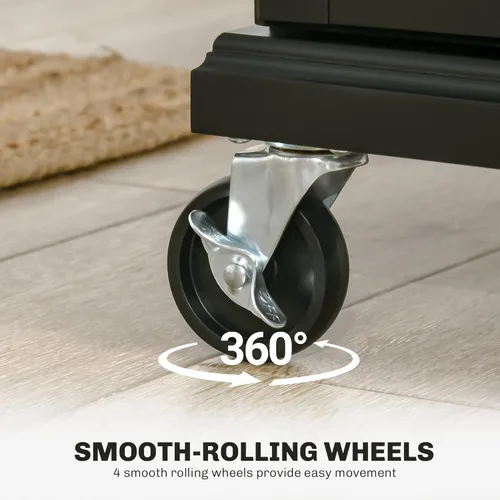 Vista 5 de HOMCOM Isla de cocina sobre ruedas, carrito de cocina rodante con encimera de acero inoxidable, cajón, toallero y estante de especias, carrito