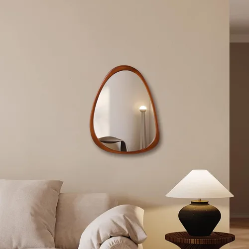 Vista 2 de Espejo de pared de madera irregular de 28 x 22 pulgadas, espejo decorativo abstracto asimétrico para sala de estar, dormitorio, entrada, baño