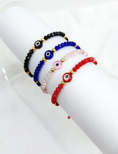 Vista 7 de Pulseras de cuentas de mal de ojo para mujer, pulsera de protección azul y rojo con amuleto, pulseras de hilo ajustable de buena suerte