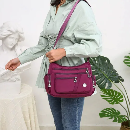 Vista 6 de Mudono Bolso cruzado para mujer, de nailon, amplio y de gran capacidad, bolso de viaje ligero
