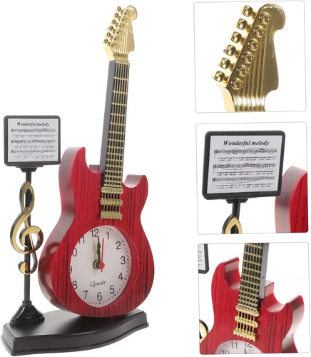 Vista 9 de KOMBIUDA Reloj de escritorio de instrumentos musicales, reloj de noche analógico único para decoración del hogar y la oficina, elegante adorno
