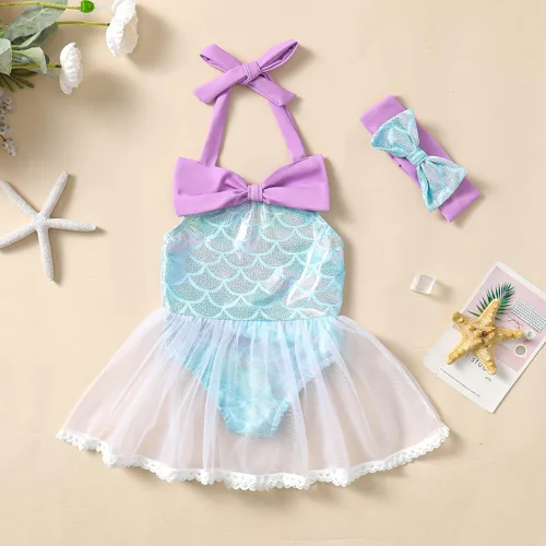 Vista 2 de Traje de baño de sirena para bebé, traje de baño de una pieza, traje de baño de playa infantil