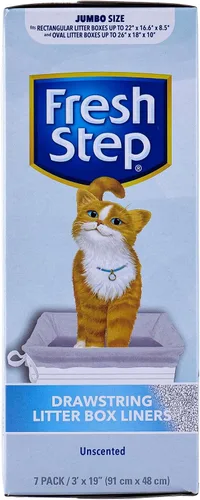 Vista 9 de Fresh Step Jumbo Sifting Drawstring Cat Litter Box Liners, 7 Count Box Bolsas resistentes, diseño de tamizado, cierre de cordón, sartenes ovaladas