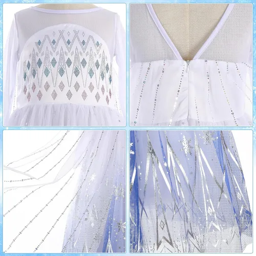 Vista 3 de Latocos Disfraz de Elsa de Frozen iluminado para niñas, ropa de princesa para niñas pequeñas, cumpleaños, Halloween, cosplay