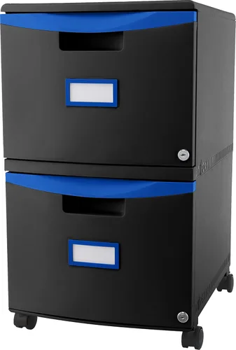 Vista 7 de Storex Archivador móvil de dos cajones, 2 cajones de archivo legal/tamaño carta, negro/azul, 14.75 x 18.25 x 26 pulgadas