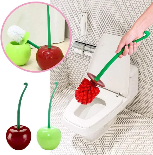 Vista 3 de Cepillo de inodoro de plástico con forma de cereza creativa Herramienta de limpieza de baño Cepillo de inodoro de decoración Vino Rojo