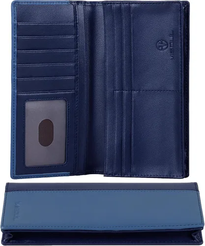 Vista 8 de VISOUL Billeteras largas de cuero con bolsillo con cremallera para hombres y mujeres, bloqueo RFID, billetera alta para secretaria, Azul y azul