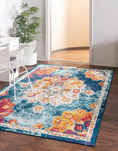 Vista 15 de Unique Loom Parker Collection - Alfombra de área Kokulu (2 x 3 pies, rectangular, aguamarina/beige)
