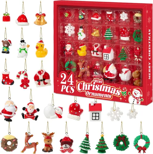 Vista 9 de Juego de 12 adornos grandes de Navidad, decoraciones colgantes de resina para árbol de Navidad, figuras surtidas de Papá Noel, muñeco de nieve