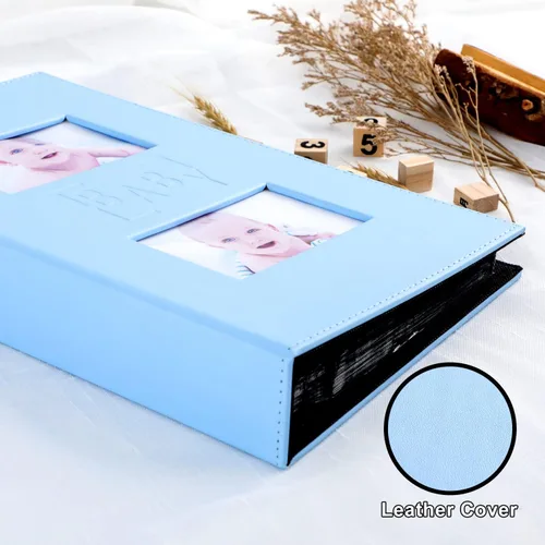 Vista 3 de Ywlake Álbum de fotos para bebé niño 4x6 300 bolsillos, álbum de cuero para baby shower niño bebé, contiene 300 imágenes horizontales, color azul