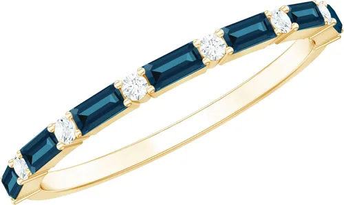 Vista 10 de Natural London Blue Topaz Diamond Half Eternity Anillo de calidad AAA, anillo apilable de topacio certificado – con joyero
