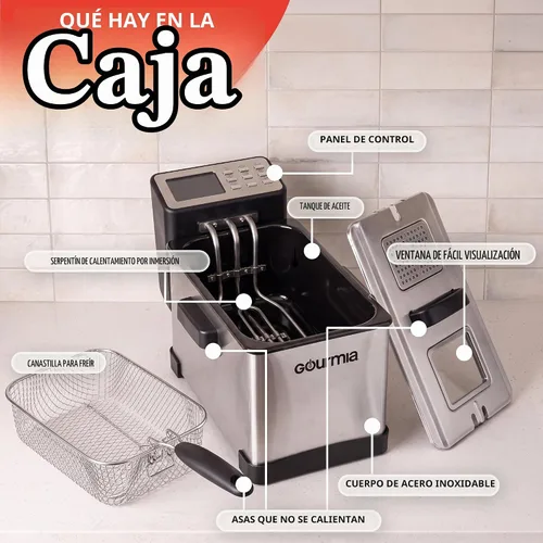 Vista 6 de Gourmia Freidora de encimera de 3.2 cuartos de galón: freidora de aceite eléctrica con pantalla digital, control de temperatura ajustable de 280 °F