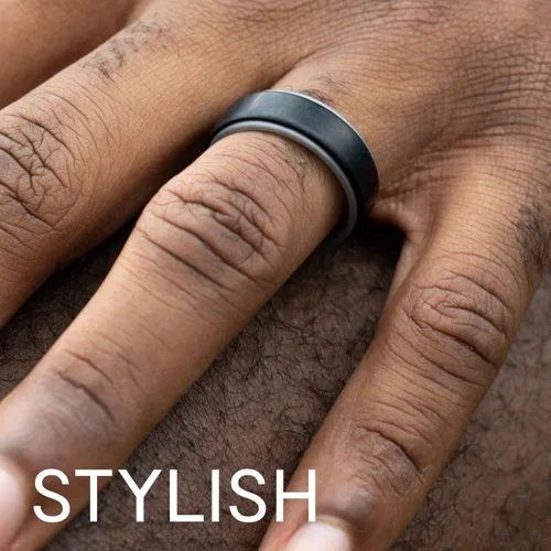 Vista 3 de ROQ - Anillo de boda y compromiso de goma de silicona para hombre, de ajuste cómodo, transpirable, borde biselado o dúo, paquete surtido, variedad
