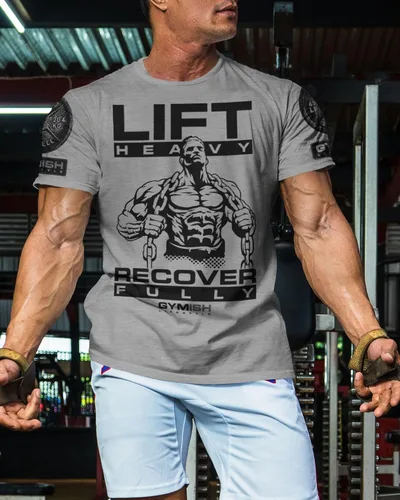 Vista 3 de Camisas de entrenamiento para hombres, camiseta de levantamiento pesado y recuperación completa, divertida camiseta de levantamiento
