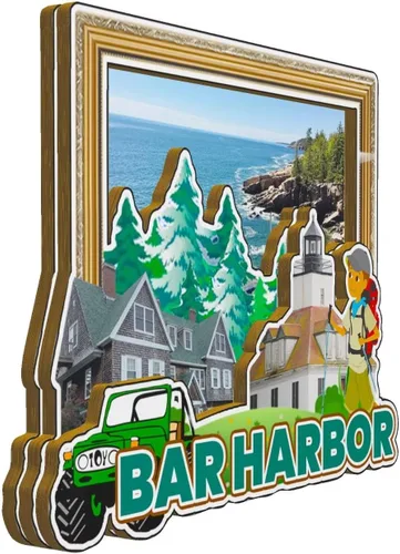 Vista 2 de Bar Harbor Maine USA imán de nevera de madera 3D monumentos de viaje coleccionables recuerdos decoración hecha a mano -3197
