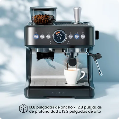 Vista 9 de Chefman Crema Deluxe - Máquina de café expreso con doble caldera, utiliza espumador de leche y café espresso simultáneamente, cafetera profesional