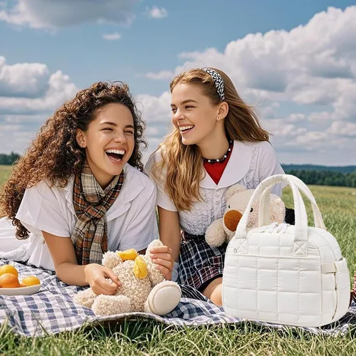 Vista 7 de LEDAOU Lonchera para Mujeres, Bolsa de Almuerzo Acolchada con Relleno Puffer, con Correa Ajustable, Aislada, Reutilizable, para el Trabajo, Escuela