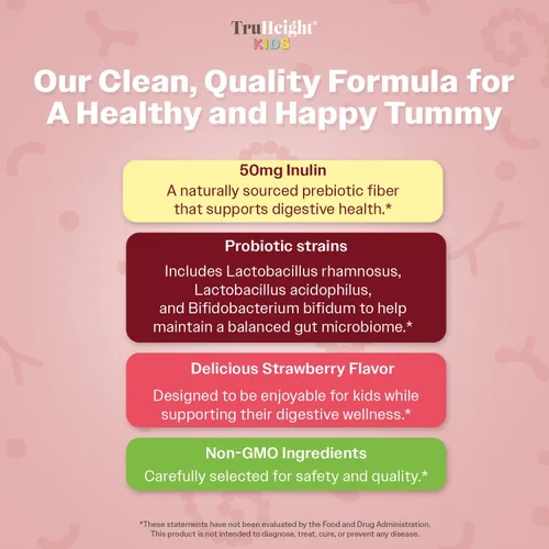 Vista 3 de TruHeight Gomitas prebióticas y probióticas para niños a partir de 2 años (sabor a fresa) para niños pequeños y niños, salud intestinal natural