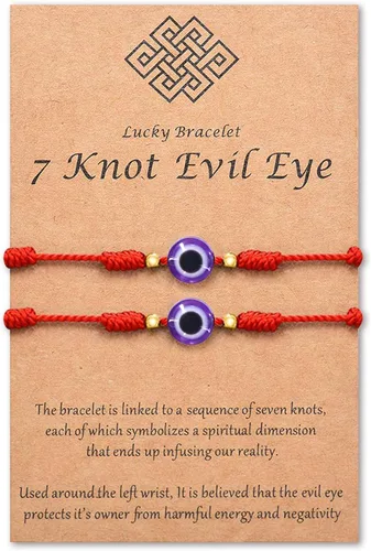 Vista 18 de Pulsera de 7 nudos contra el mal de ojo para mujeres, hombres y bebés, cuerda roja negra rosa, protección contra el mal de ojo, buena suerte, regalo