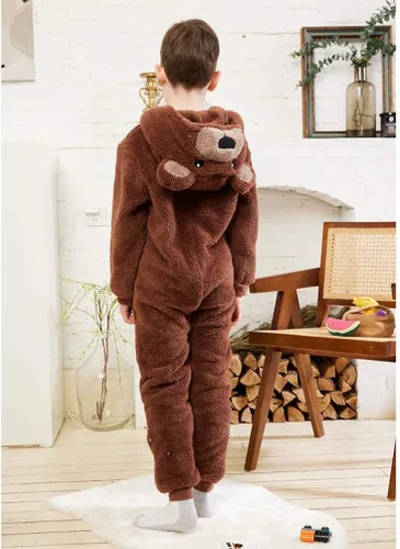 Vista 8 de COSUSKET Pijama de franela de ajuste cómodo para niños y niñas Marrón