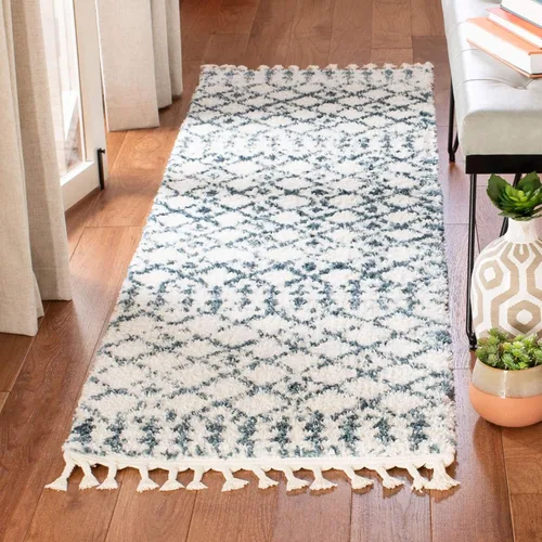 Vista 18 de SAFAVIEH Berber Fringe Shag Collection - Alfombra decorativa de 2 pies 2 pulgadas x 4 pies, color crema y azul, diseño, no desprende pelusa