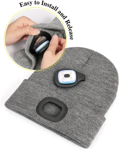 Vista 4 de MELASA Gorro unisex con luz, recargable por USB, manos libres, gorro LED, regalos de invierno para hombres