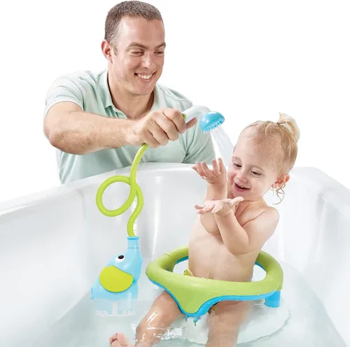 Vista 6 de Yookidoo - Cabezal de ducha para baño de bebé con forma de elefante y boquilla con forma de trompa - para bebés recién nacidos en tina o fregadero