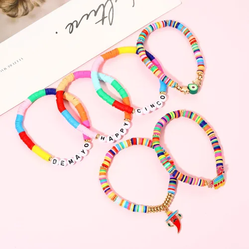 Vista 295 de Surfer Heishi - Pulseras apilables para mujer, apilables, de vinilo arcoíris, disco de arcilla, pulseras elásticas para la amistad, joyería bohemia