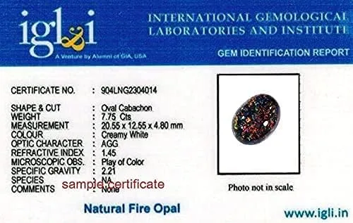 Vista 3 de HARSHALI Gems Tone Natural AAA++ Piedra preciosa suelta de 4.30 quilates con certificación natural de ópalo de fuego australiano para hombres