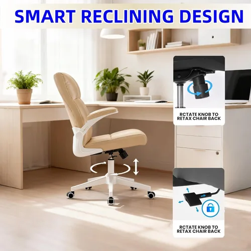 Vista 3 de balmstar Leather Office Chair Computer Desk Chair, 360° Swivel Rolling Wheels, Adjustable Tilt Angle 90°-135° with Lumbar Support Executive Chair