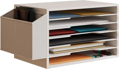 Vista 15 de Unionly, Ranura de almacenamiento de papel de organización de literatura, organizador de archivos de escritorio de oficina, buzón de madera